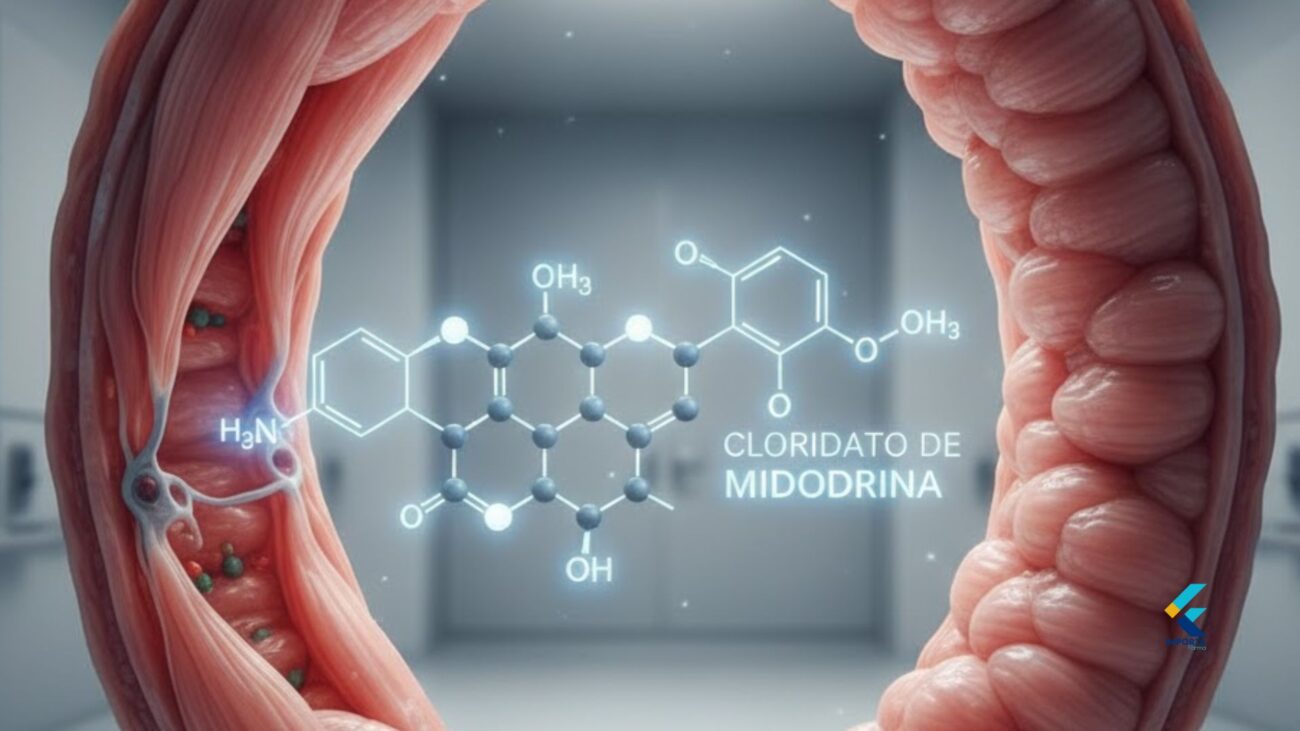 Diagrama do mecanismo de ação do Cloridrato de Midodrina causando vasoconstrição.