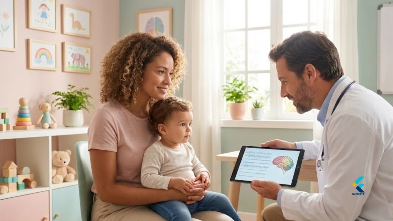 Consulta médica pediátrica abordando o tratamento da epilepsia rolândica.