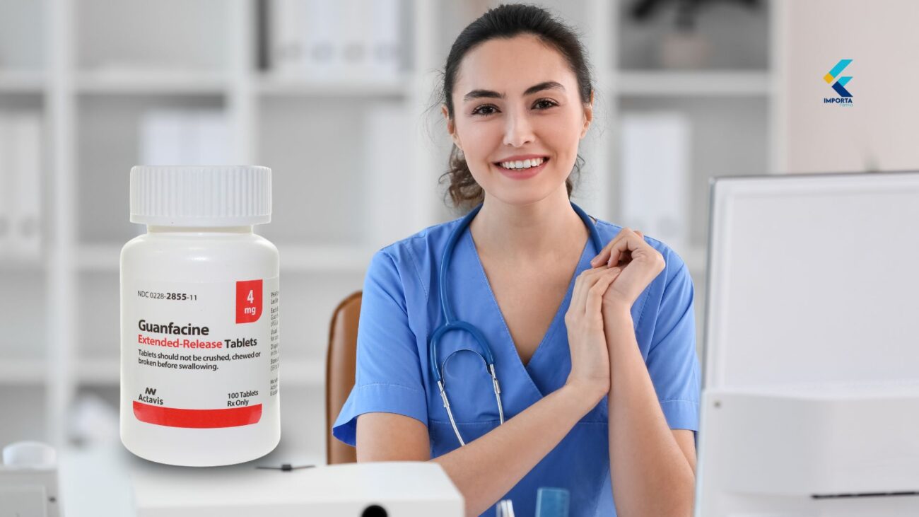 Caixa do medicamento Guanfacine ER 4 mg de liberação prolongada para TDAH.