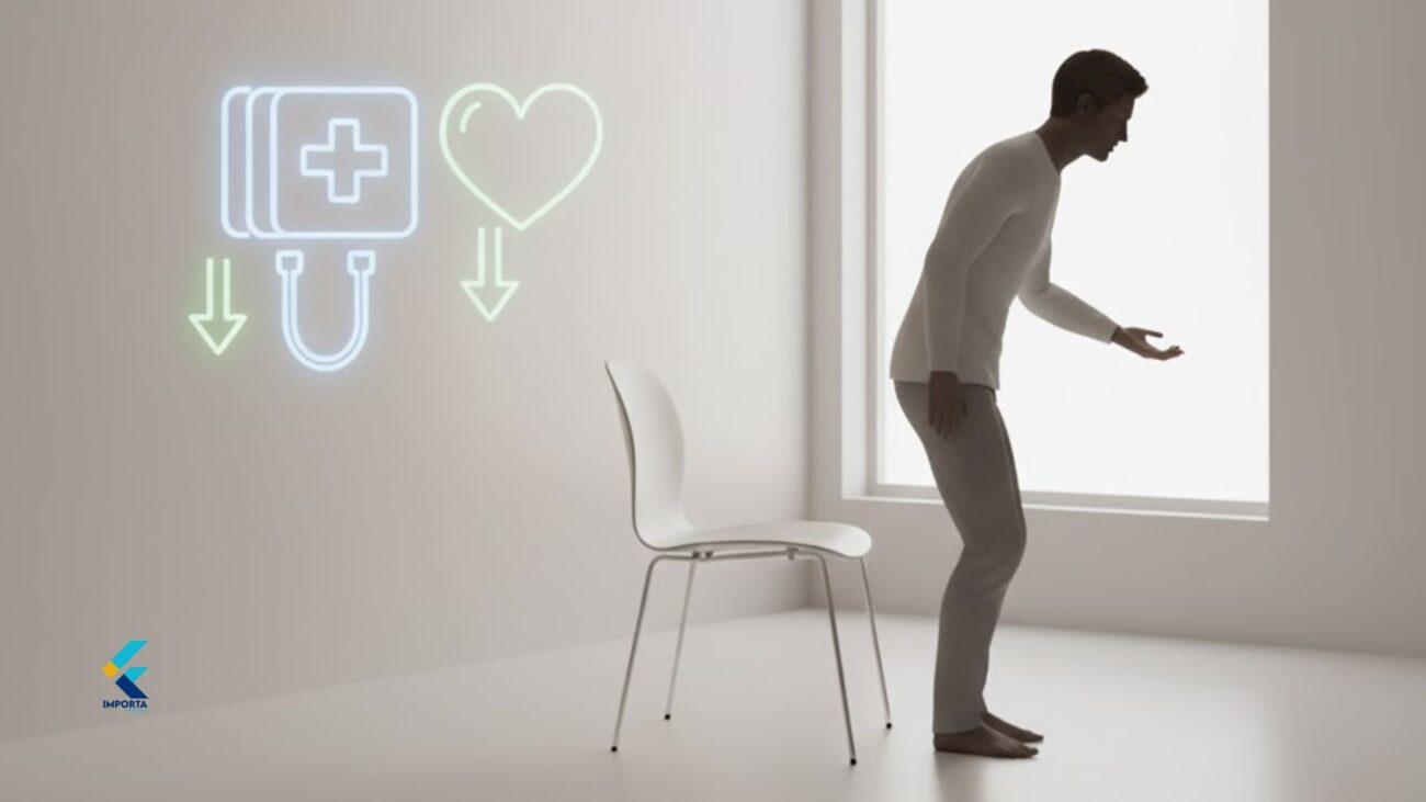 Ilustração dos sintomas da Hipotensão Ortostática ao se levantar.