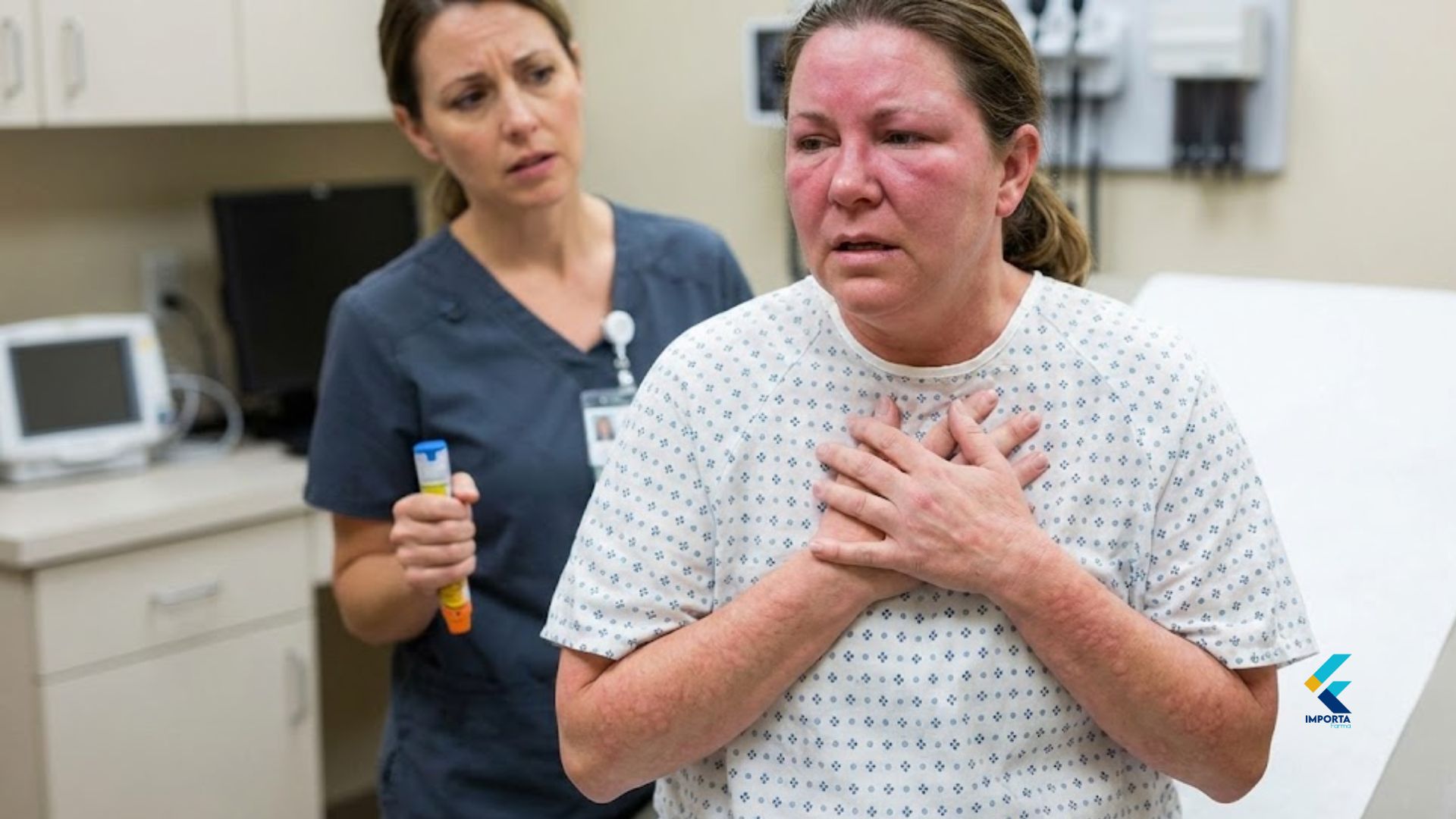 Pessoa com os sintomas do choque anafilático.