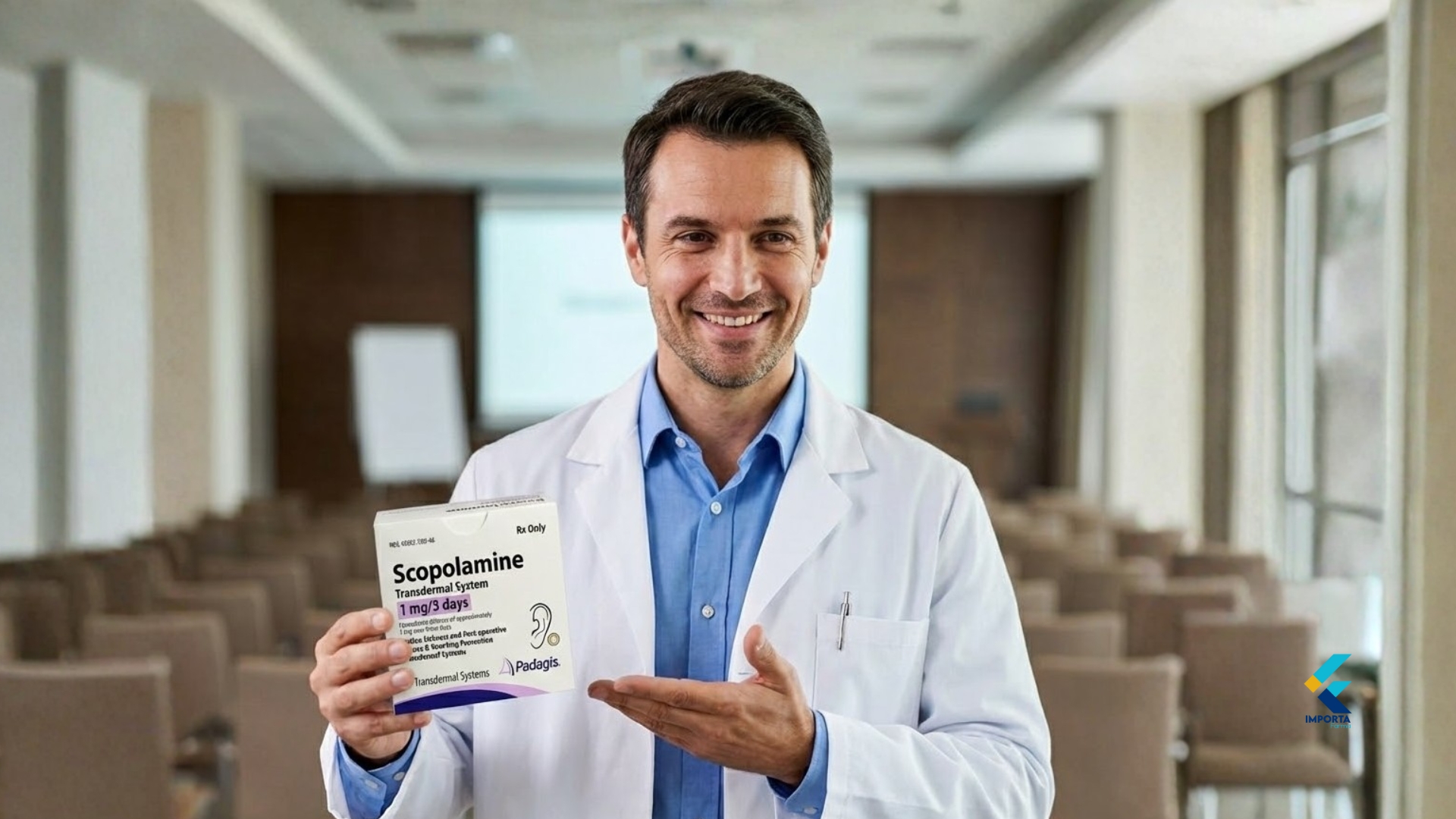 Caixa de adesivos Scopolamine 1 mg/3 dias para enjoo.